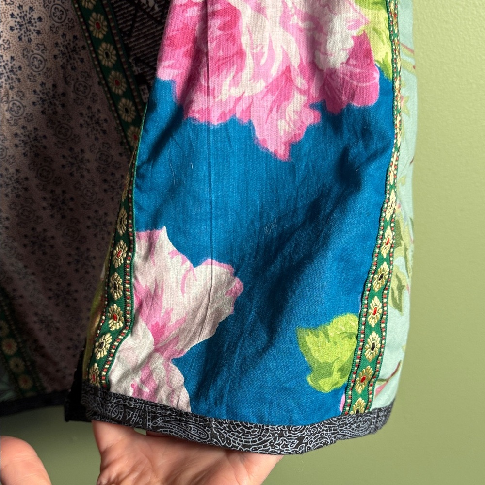 Patchwork Floral Mini Skirt in Teal, Pink & Green - Picture 4 of 16